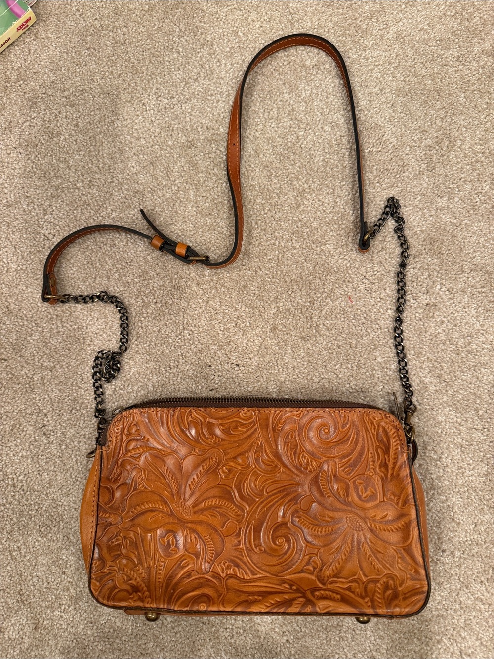 Patricia Nash Tooled Leather Crossbody in Cognac Brown
